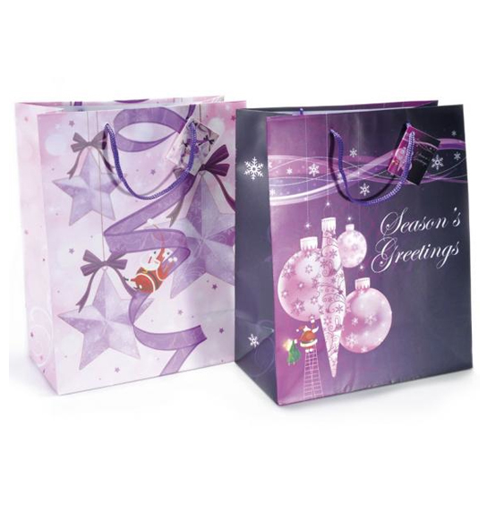 Sacchetto natalizio in carta lilla/viola cm 26,5x13,5x32,5