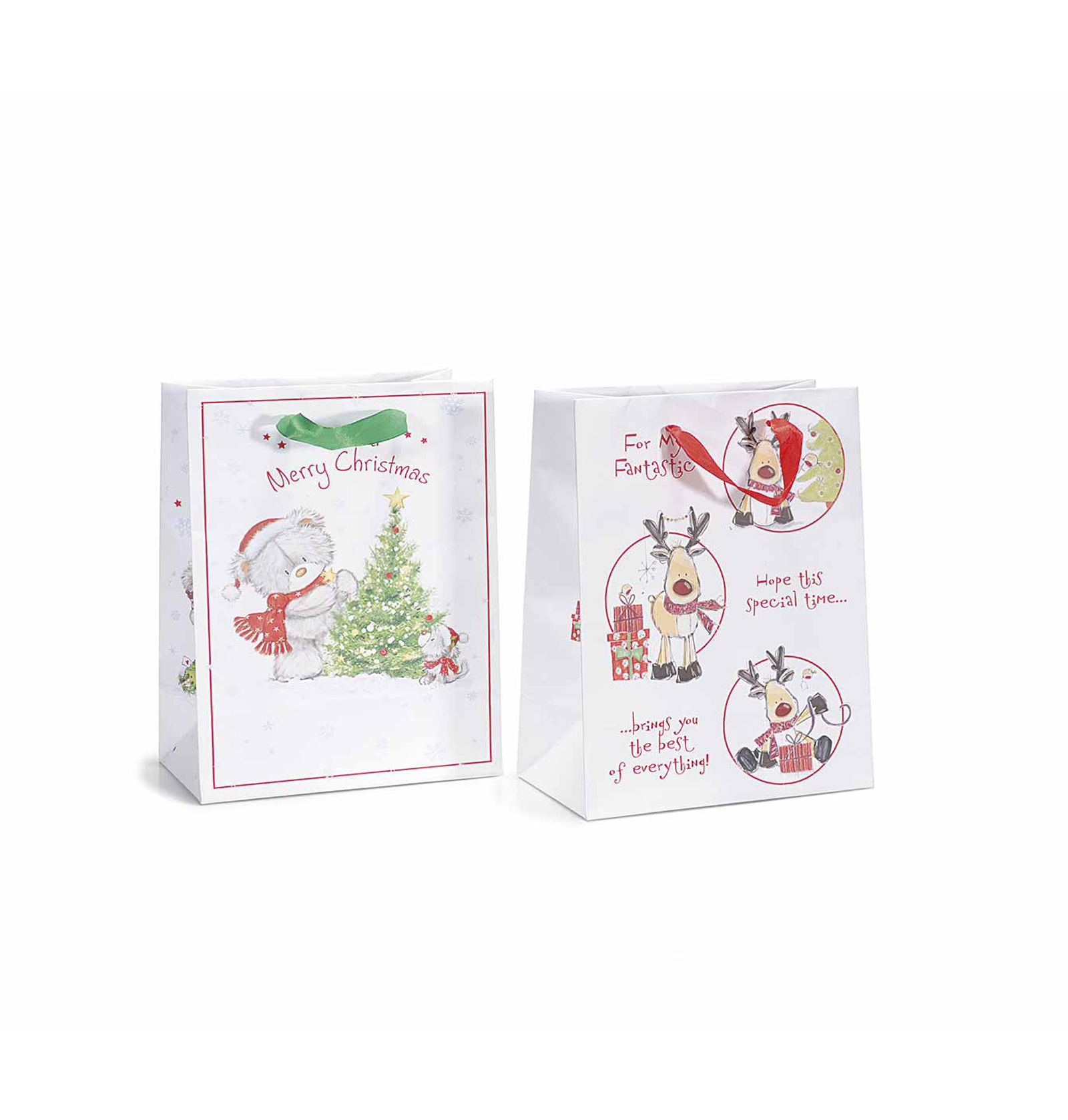 30Pz. Buste sacchetti da regalo in carta colorata con stampa natalizia: cm 18x10x23 H (c/manici34)