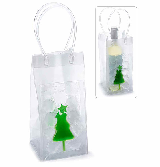 6pz. Sacchettini natalizi refrigeranti per bottiglie con albero di Natale