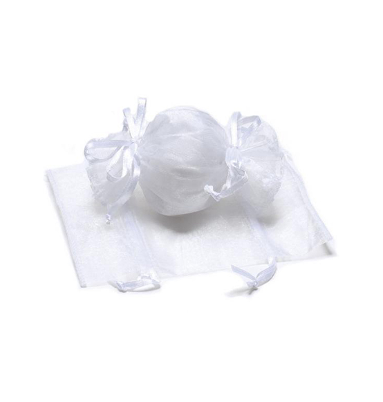 Sacchetto portaconfetti a forma di caramella in organza bianco cm. 13x14,5