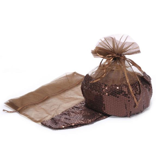 Sacchetto porta panettone in organza marrone con paillettes