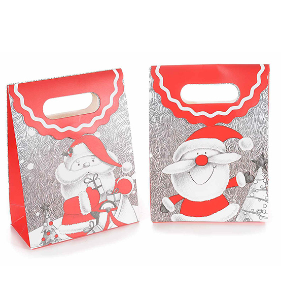 24pz. Buste regalo natalizie con chiusura velcro e decorazione a Babbo Natale cm. 12x6,1x15,5