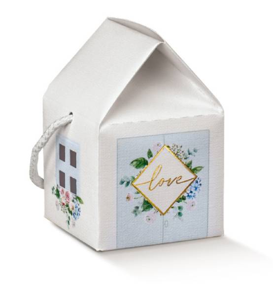 Portaconfetti scatola Nozze casetta bianco con foglie e fiori novità originale 2023