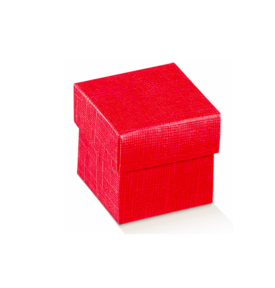 50pz. Scatolina portaconfetti fondo + coperchio seta rosso mm. 50x50x50