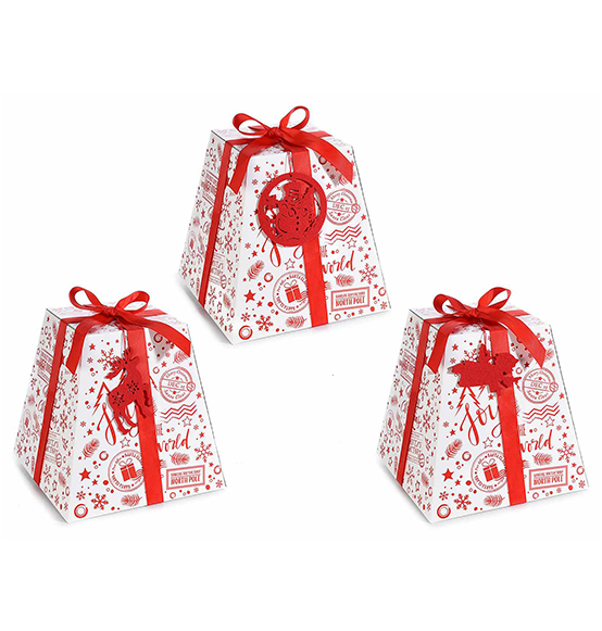 6Pz. Scatola cartone per pandoro/panettone decoro in panno e fiocco cm. 24,5x24,5x24H