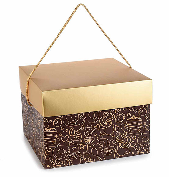 8Pz. Scatola regalo fondo + coperchio con manici per panettone con decori  marrone e bianco cm.22,5x22,5x16H, Scatole Discount.it - Trasparenti, in  cartone, portabottiglie, portaconfetti, nastri, bomboniere e ragali