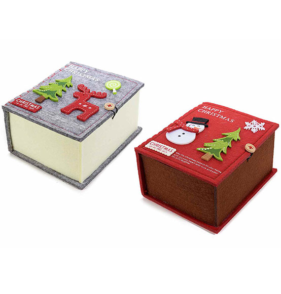 4Pz. Scatole natalizie in panno a forma di libro con chiusura con bottone cm. 14x9x17H