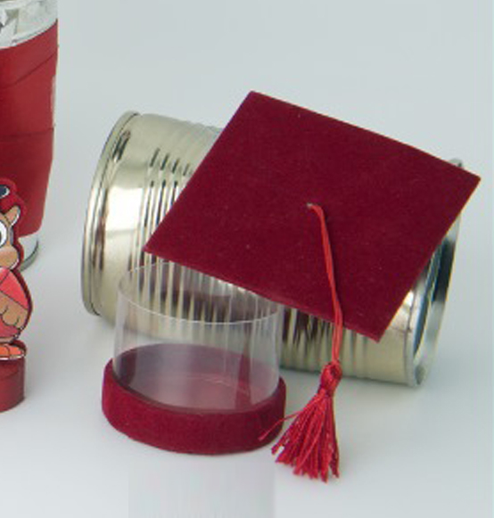 Scatola portaconfetti tocco velluto rosso con scatola trasparente laurea
