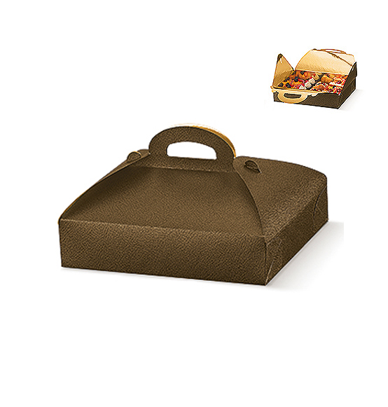 100pz. Scatola porta paste marrone con interno oro mm. 330x240x60