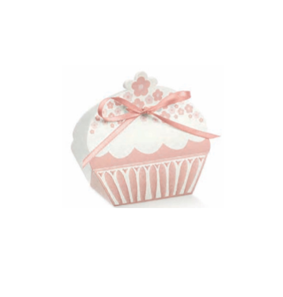 10Pz Scatola portaconfetti cupcake rosa mm. 50x35x80h