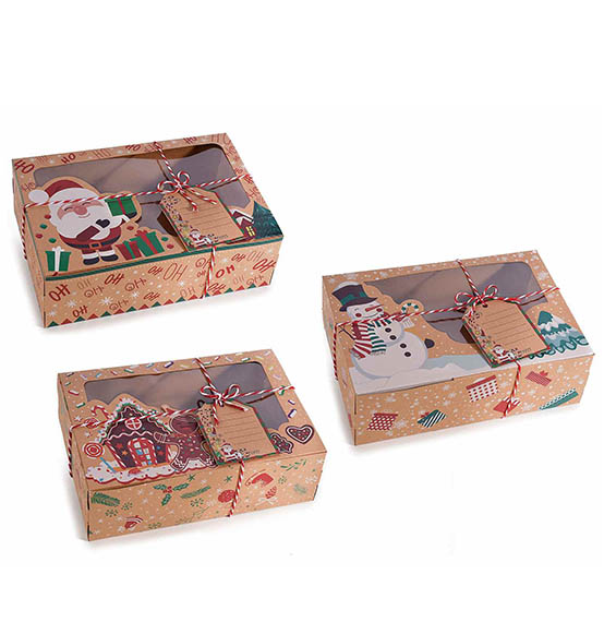 15Pz. Scatola regalo in carta naturale con finestra, nastro e tag cm. 22x7x15H