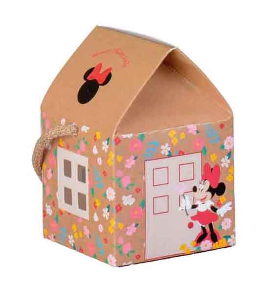 10pz. Scatolina portaconfetti casetta con cordino Minnie flowers mm. 55x55x50