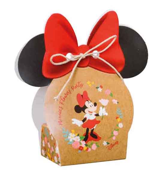 10pz. Scatola portaconfetti tonda con orecchie Minnie flowers mm. 55x40x105