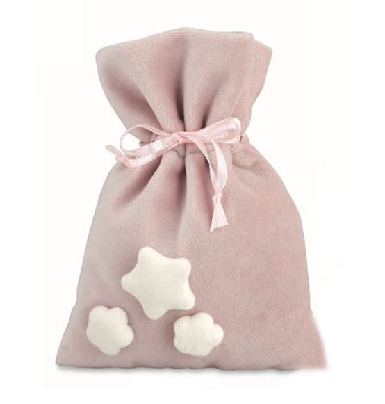 Sacchetto piatto portaconfetti soft rosa con 3 stelle bianche cm. 10x13,5