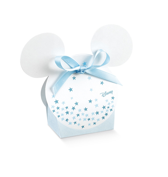 Scatole Portaconfetti Disney Topolino celeste battesimo mm. 55X40X105