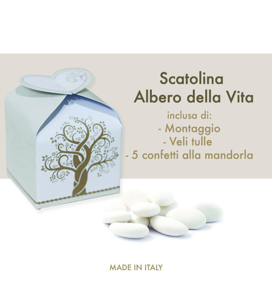 Scatolina portaconfetti nozze albero della vita mm. 50x50x65H