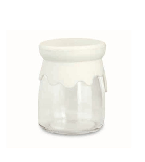 Bomboniera barattolino in vetro con tappo in silicone bianco cm. 5,5x7,5