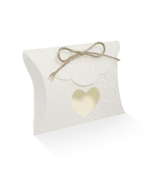 10pz AB Scatola portaconfetti busta nozze bianca con cuore trasparente Harmony mm. 80x85x30