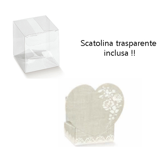 10Pz Scatolina portaconfetti cestello con cuore rose tortora mm. 40x40x65