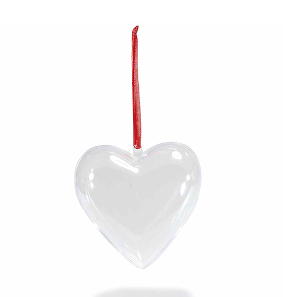 Scatola portaconfetti cuore apribile in plastica trasparente con nastrino cm. 9,5x5,6x10