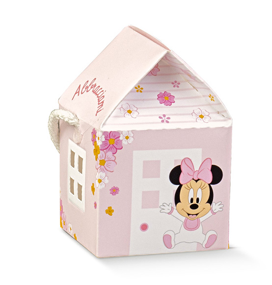 10pz. Scatolina Portaconfetti casetta Disney Minnie Baby rosa