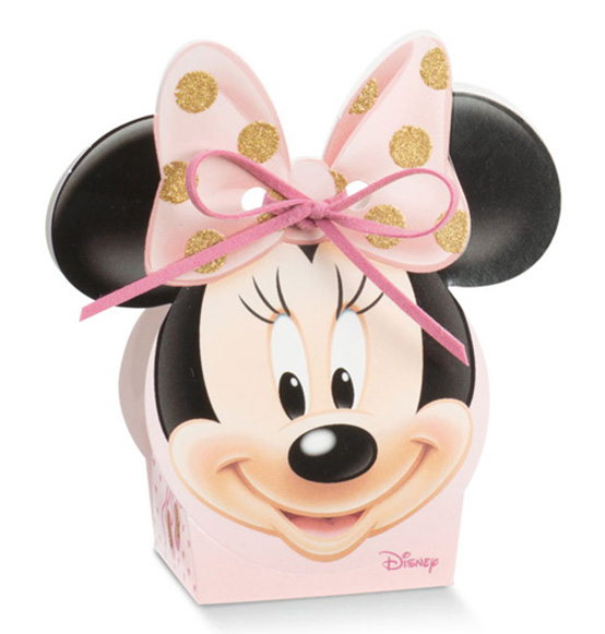 Scatola portaconfetti cubo Minnie Flowers con orecchie e fiocchetto  mm.50x50x50