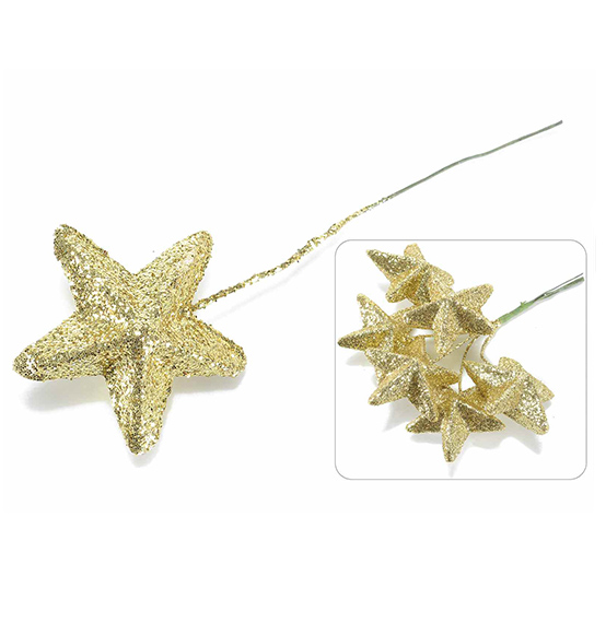 120pz. Stella chiudi pacco natalizia oro con glitter e gambo modellabile per decorare pacchi regalo