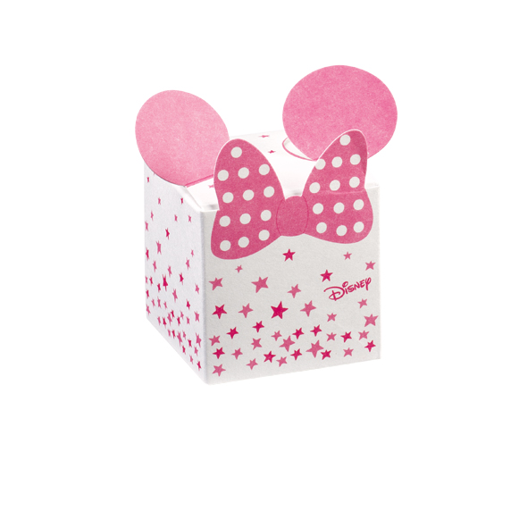 Scatoline Portaconfetti Disney minnie con orecchie e fiocchetto  Battesimo Nascita mm. 50x50x50