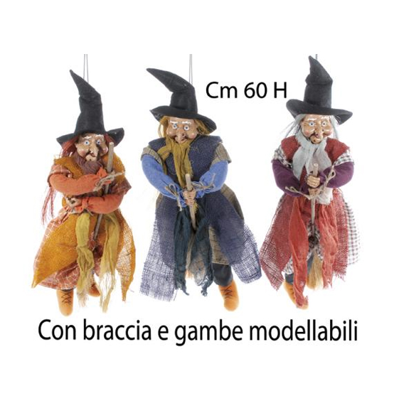 Strega halloween in stoffa e resina con gambe modellabili