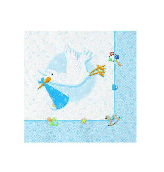 20pz. TOVAGLIOLI NASCITA BAMBINO BENVENUTO CELESTE CM 33X33