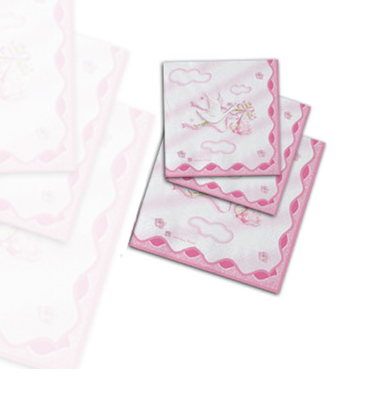 20pz. Tovaglioli cicogna rosa in carta cm. 25x25, Scatole Discount.it -  Trasparenti, in cartone, portabottiglie, portaconfetti, nastri, bomboniere  e ragali