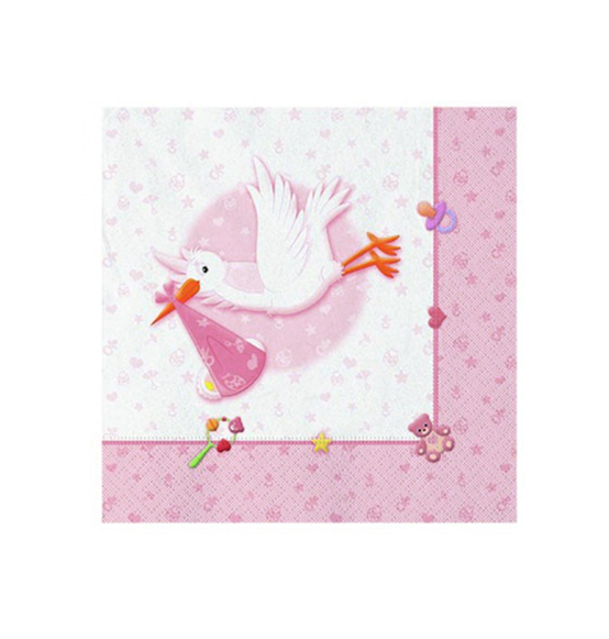 20pz. TOVAGLIOLI NASCITA BAMBINA BENVENUTO ROSA CM 33X33, Scatole