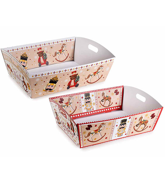 12Pz Vassoio grande in cartoncino colorato con decorazioni natalizie e  manici Linea Vintage Christmas cm. 37x29x11H, Scatole Discount.it -  Trasparenti, in cartone, portabottiglie, portaconfetti, nastri, bomboniere  e ragali