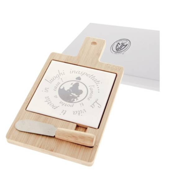 Bomboniera Matrimonio set formaggio piccolo in legno con scatola regalo utile novità 2023