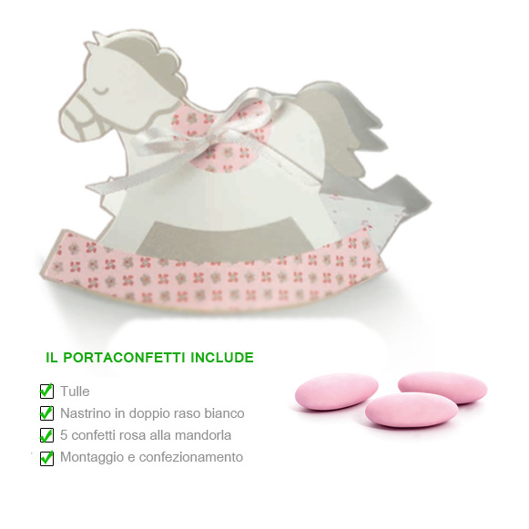 Scatola portaconfetti cavallino a dondolo rosa mm. 120x35x90