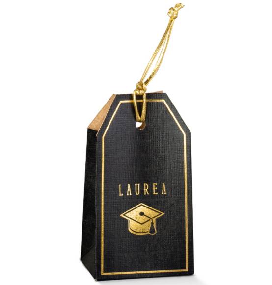 Portaconfetti Scatolina laurea Tag nero con tocco oro novità originale 2023