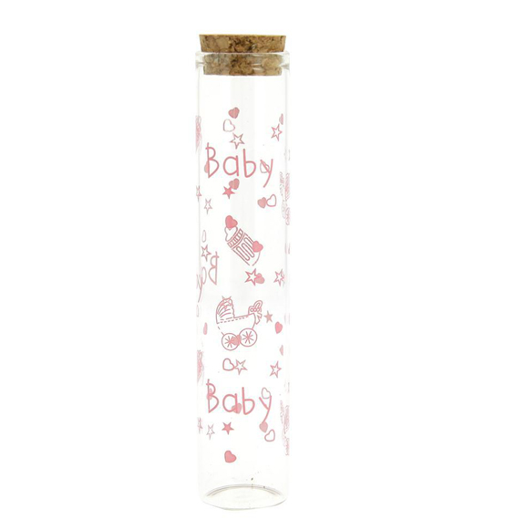 Provetta cilindro Portaconfetti in vetro e tappo in sughero baby rosa cm 2,5X12,5