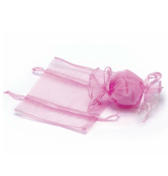 Sacchetto portaconfetti a forma di caramella in organza rosa cm. 13x14,5