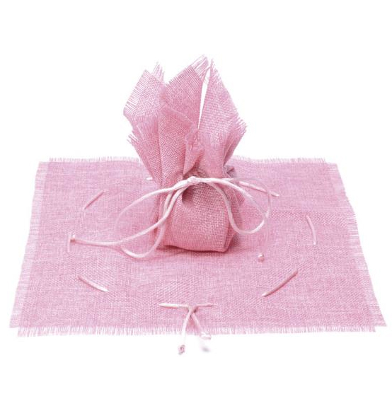 Sacchetto in Stoffa rosa con tirante cm. 25,5x25,5H