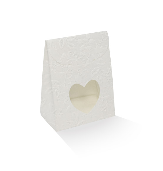 10pz AB Scatoline Sacchetto portaconfetti nozze con cuore trasparente Harmony bianca mm. 60x35x80