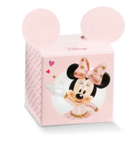 Scatoline Portaconfetti Disney minnie ballerina glitterata con orecchiette Battesimo Nascita mm. 50x50x50