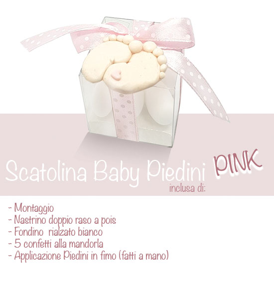 Scatoline nascita battesimo cubetto trasparente portaconfetti piedini fimo rosa mm. 40X40X40 H