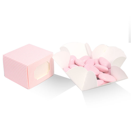 scatola box porta dolci con finestra millerighe rosa 380 x 300 x 140 mm  17465