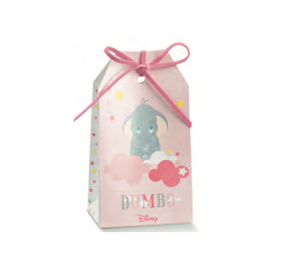 10pz Scatoline portaconfetti Disney Dumbo battesimo tag rosa mm. 55x35x100